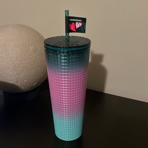 Starbucks 24oz Tumbler Valentines 2024 Blue Pink Purple Gradient Ombre Grid